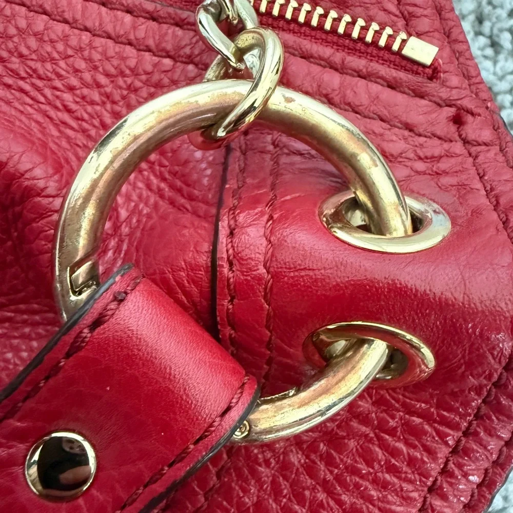 Michael Kors Red Leather‎ Tote Bag Gold Hardware Zip Accents Shoulder Bag